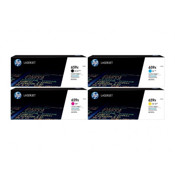 Set Cartuse Toner Original HP (659X) 1x W2010X Negru, 1x W2011X Cyan, 1x W2013X Magenta, 1x W2012X Galben, 121000 pagini si stick USB