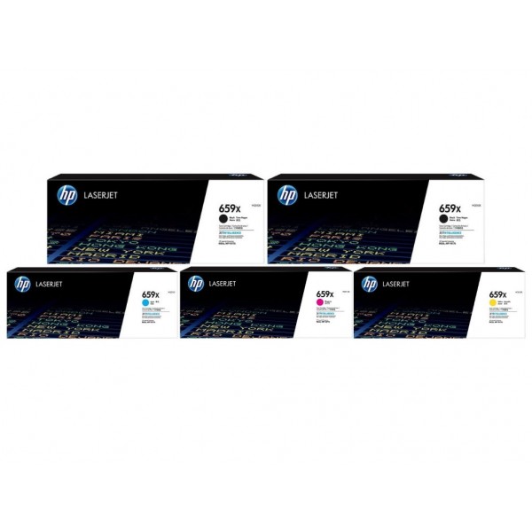 Set Cartuse Toner Original HP (659X) 2x W2010X Negru, 1x W2011X Cyan, 1x W2013X Magenta, 1x W2012X Galben, 155000 pagini si stick USB