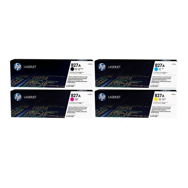 Set Cartuse Toner Original HP (827A) 1x CF300A Negru, 1x CF301A Cyan, 1x CF303A Magenta, 1x CF302A Galben, 125500 pagini si stick USB