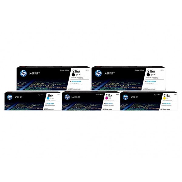 Set Cartuse Toner Original HP (216A) 2x W2410A Negru, 1x W2411A Cyan, 1x W2413A Magenta, 1x W2412A Galben, 4650 pagini si stick USB