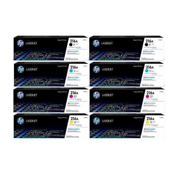 Set Cartuse Toner Original HP (216A) 2x W2410A Negru, 2x W2411A Cyan, 2x W2413A Magenta, 2x W2412A Galben, 7200 pagini si stick USB