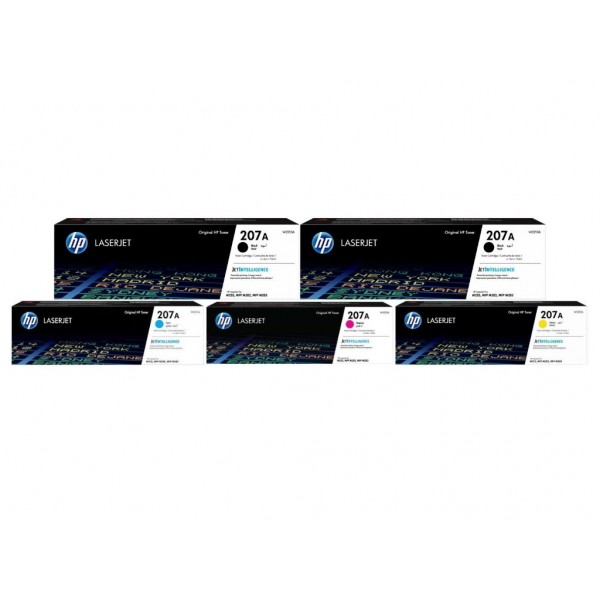 Set Cartuse Toner Original HP (207A) 2x W2210A Negru, 1x W2211A Cyan, 1x W2213A Magenta, 1x W2212A Galben, 6450 pagini si stick USB