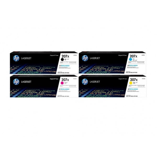 Set Cartuse Toner Original HP (207X) 1x W2210X Negru, 1x W2211X Cyan, 1x W2213X Magenta, 1x W2212X Galben, 10500 pagini si stick USB
