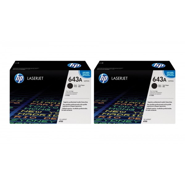 Set Cartuse Toner Original HP (643A) 2x Q5950A Negru, 22000 pagini si stick USB