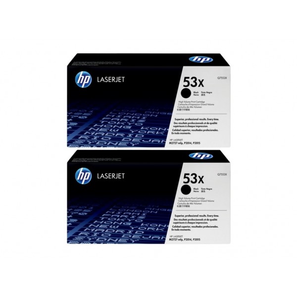Set Cartuse Toner Original HP (53X) 2x Q7553X Negru, 14000 pagini si stick USB