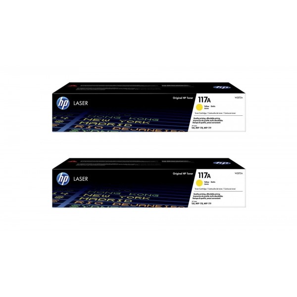 Set Cartuse Toner Original HP (117A) 2x W2072A Galben, 1400 pagini si stick USB