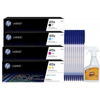 Set Cartuse Toner Original HP 415X 1x W2030X Negru, 1x W2031X Cyan, 1x W2032X Magenta, 1x W2033X Galben cu 10x Pix si Solutie Lemn