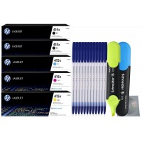 Set Cartuse Toner Original HP 415X 2x W2030X Negru, 1x W2031X Cyan, 1x W2032X Magenta, 1x W2033X Galben 33000 pagini cu 12x Pix, 2x Textmarker si CD-R 