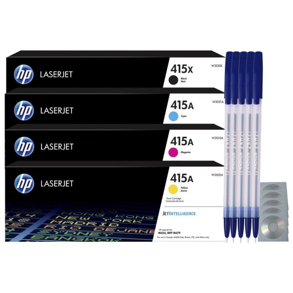 Set Cartuse Toner Original HP 415X 1x W2030X Negru + HP 415A 1x W2031A Cyan + 1x W2032A Magenta + 1x W2033A Galben cu 5x Pix si 5x CD-R
