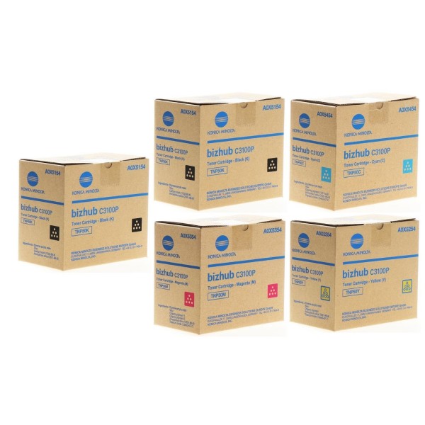 Set Cartuse toner Konica-Minolta Original 2x TNP50K Negru, 1x TNP50C Cyan, 1x TNP50M Magenta, 1x TNP50Y Galben, 25000 pagini si USB Stick