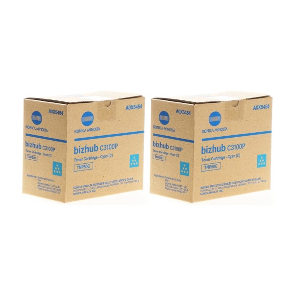 Set Cartuse toner Konica-Minolta Original 2x TNP50C Cyan, 10000 pagini si USB Stick