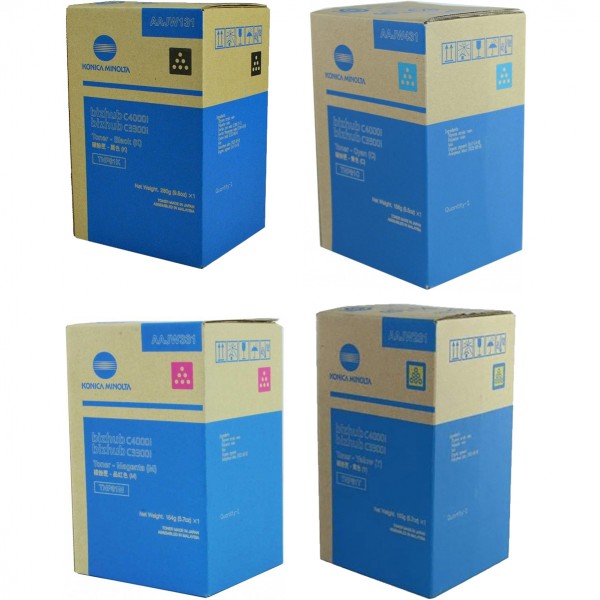 Set Cartuse toner Konica-Minolta Original 1x TN81K Negru, 1x TN81C Cyan, 1x TN81M Magenta, 1x TN81Y Galben, 40000 pagini si USB Stick
