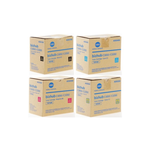 Set Cartuse toner Konica-Minolta Original 1x TNP48K Negru, 1x TNP48C Cyan, 1x TNP48M Magenta, 1x TNP48Y Galben, 40000 pagini si USB Stick
