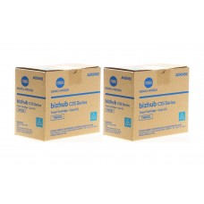 Set Cartuse toner Konica-Minolta Original 2x TNP22C Cyan, 12000 pagini si USB Stick