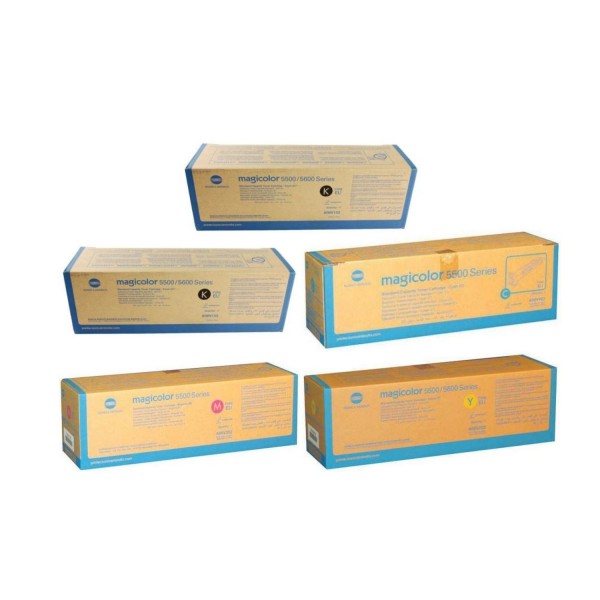 Set Cartuse toner Konica-Minolta Original 2x A06V152 Negru, 1x A06V452 Cyan, 1x A06V352 Magenta, 1x A06V252 Galben, 30000 pagini si USB Stick