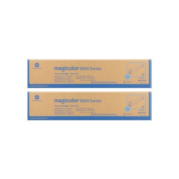 Set Cartuse toner Konica-Minolta Original 2x A0D7453 Cyan, 40000 pagini si USB Stick