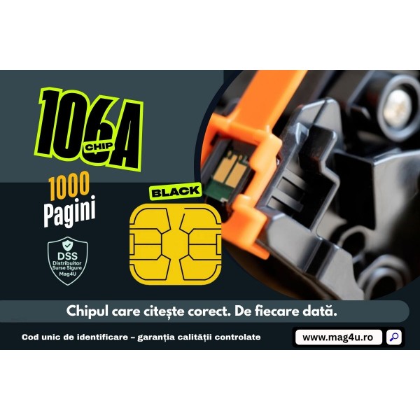 Set Chip SCC Compatibil HP(106A) W1106A Negru, 1000 pagini si Pix cu gel