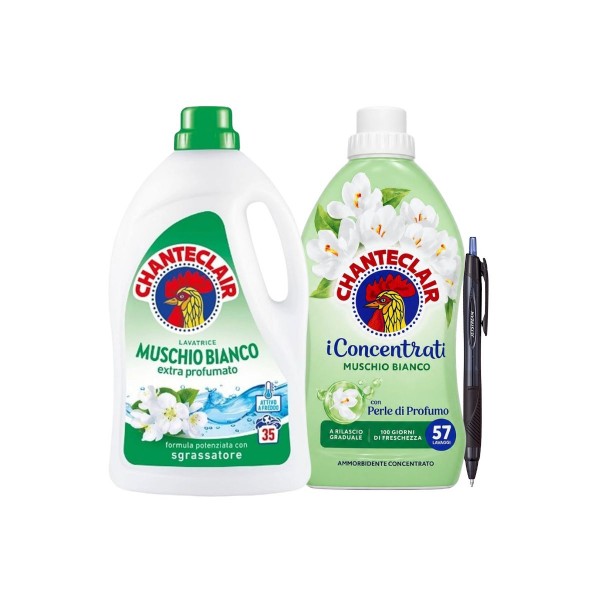 Set Chanteclair Muschio Bianco Detergent Lichid 35 Spalari + Balsam 57 Spalari + Pix Uni-ball Jetstream