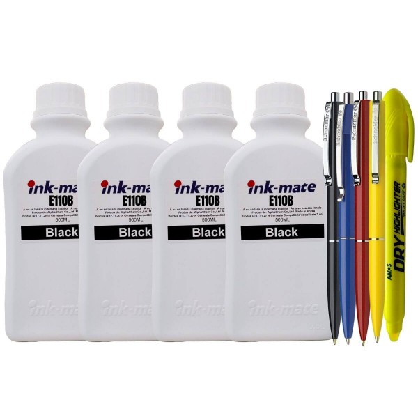Set Flacon Cerneala InkMate Compatibil Epson (110) 4x500ml Negru, 4xPix Schneider si Textmarker Non-Toxic