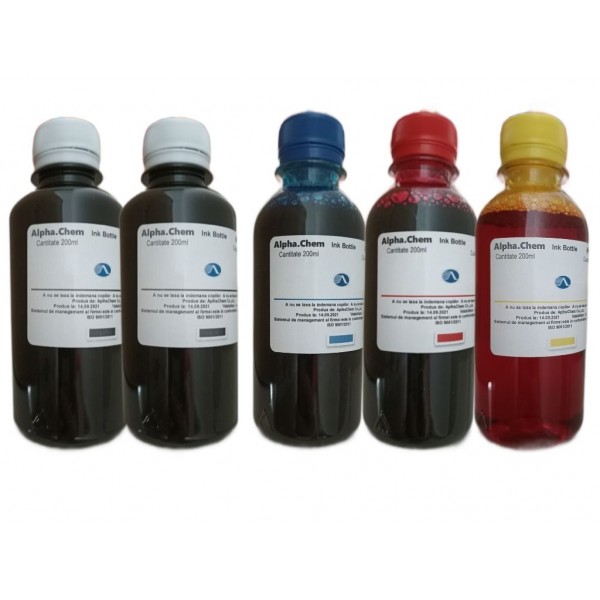 Pachet Flacon Cerneala AlphaChem HP 62XL 2x200ml C2P05AE Negru 1x200ml C2P07AE Cyan 1x200ml C2P07AE Magenta 1x200ml C2P07AE Galben  si pix Schneider