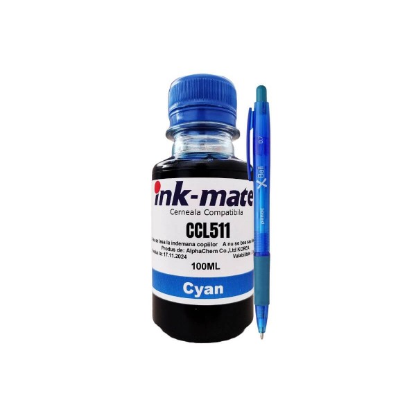 Set Flacon Cerneala Ink-Mate Compatibil Canon 1x100ml CL-511 Cyan, Pix Xball