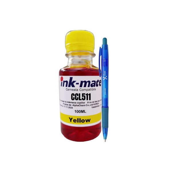 Set Flacon Cerneala Ink-Mate Compatibil Canon 1x100ml CL-511 Yellow, Pix Xball