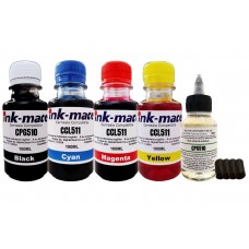 Set Flacon Cerneala Compatibil Canon 1x100ml PG-510 Negru, 1x100ml CL-511 Cyan, 1x100ml CL-511 Magenta, 1x100ml CL-511 Yellow, Solutie curatare 100ml, 4xDop