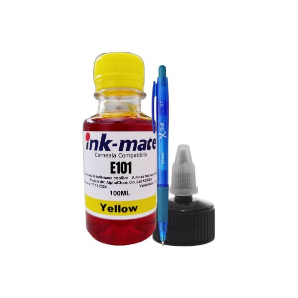 Set Flacon Refill Cerneala Ink-Mate Compatibil EPSON 101, 1x100ml C13T03V44A Yellow si Pix Xball