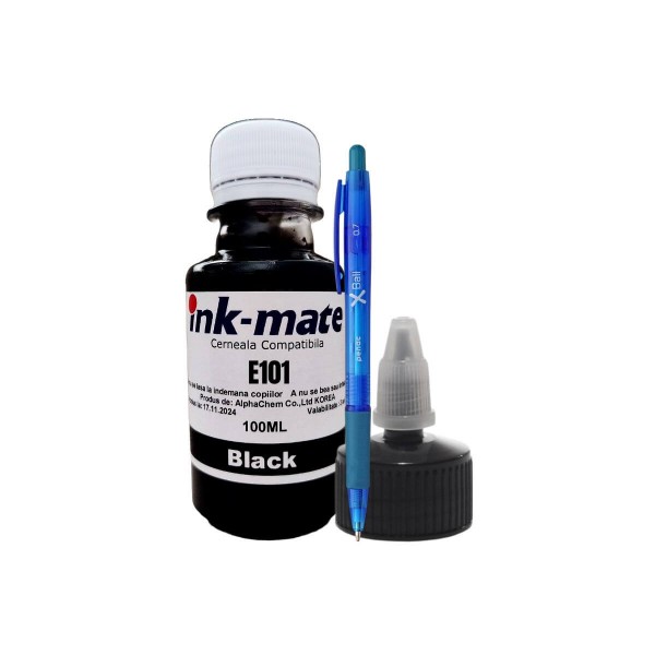 Set Flacon Refill Cerneala Ink-Mate Compatibil EPSON 101, 1x100ml C13T03V14A Negru si Pix Xball