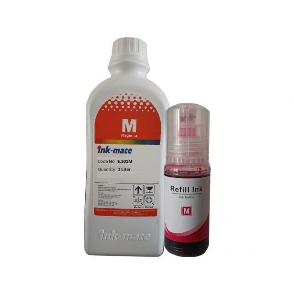 Set Flacon Cerneala InkMate Compatibil Epson (103) 1x1000ml Magenta, 1x70ml  Magenta cu picurator