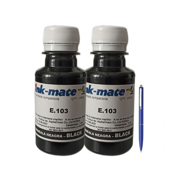 Set Flacon Cerneala InkMate Compatibil Epson (103) 2x100ml Negru si Pix Schneider