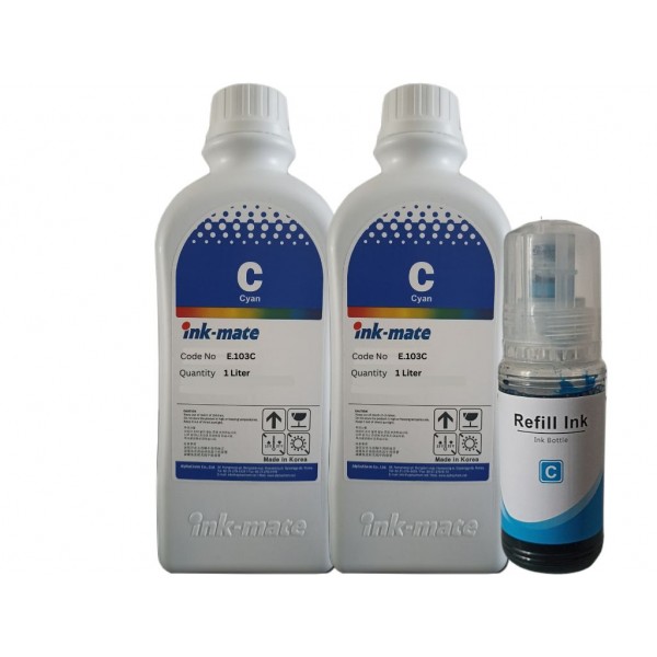 Set Flacon Cerneala InkMate Compatibil Epson (103) 2x1000ml Cyan, 1x70ml Cyan cu picurator