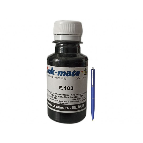 Set Flacon Cerneala Inkmate Compatibil Epson (103) 1x100ml Negru si Pix Schneider