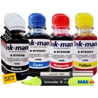 Set Cerneala Ink-Mate Compatibil Brother 4x100ml BTD60BK Negru, 2x100ml BT5000C Cyan, 2x100ml BT5000M Magenta, 2x100ml BT5000Y Galben cu Roller DeLuxe si Textmarker Schneider