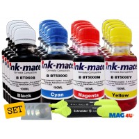 Set Cerneala Ink-Mate Compatibil Brother 4x100ml BTD60BK Negru, 4x100ml BT5000C Cyan, 4x100ml BT5000M Magenta, 4x100ml BT5000Y Galben cu 2x Textmarker si 4x CD-R Maxell