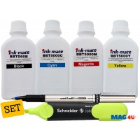 Set Cerneala Ink-Mate Compatibil Brother 1x500ml BTD60BK Negru, 1x500ml BT5000C Cyan, 1x500ml BT5000M Magenta, 1x500ml BT5000Y Galben cu Roller DeLuxe si Textmarker Schneider