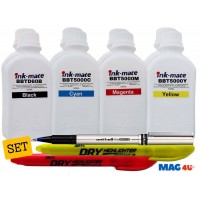 Set Cerneala Ink-Mate Compatibil Brother 2x500ml BTD60BK Negru, 2x500ml BT5000C Cyan, 2x500ml BT5000M Magenta, 2x500ml BT5000Y Galben cu Roller DeLuxe si 2x Textmarker Non Toxic