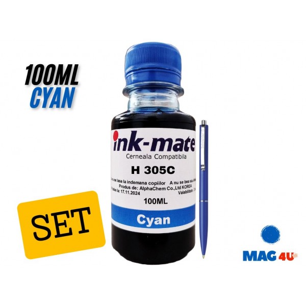 Set Flacon Cerneala Ink-Mate Compatibil HP305 1x100ml 3YM60AE Cyan cu Pix Schneider
