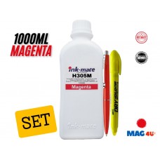 Set Flacon Cerneala Ink-Mate Compatibil HP305 1x1000ml 3YM60AE Magenta cu Pix Schneider si Textmarker Non Toxic