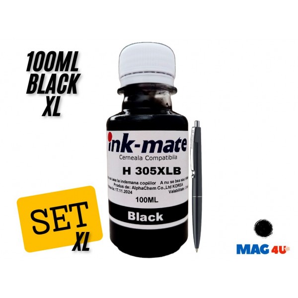 Set Flacon Cerneala Ink-Mate Compatibil HP305XL, 1x100ml 3YM62AE Negru si Pix Schneider
