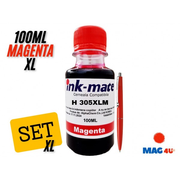 Set Flacon Cerneala Ink-Mate Compatibil HP305XL 1x100ml 3YM63AE Magenta cu Pix Schneider