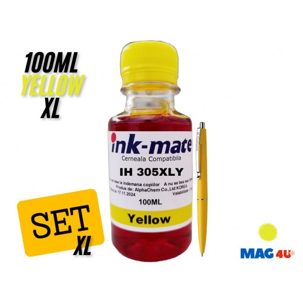 Set Flacon Cerneala Ink-Mate Compatibil HP305XL 1x100ml 3YM63AE Yellow cu Pix Schneider