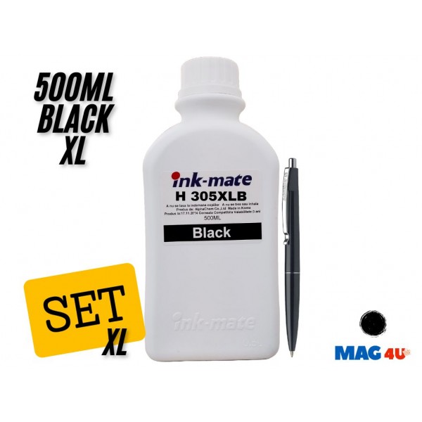 Flacon Refill Cerneala HP Negru (305XL) 3YM62AE 500ml Ink-Mate si Pix Schneider