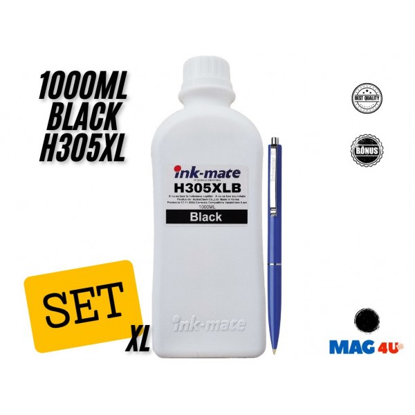 Flacon Refill Cerneala HP Negru (305XL) 3YM62AE 1000ml Ink-Mate si Pix Schneider