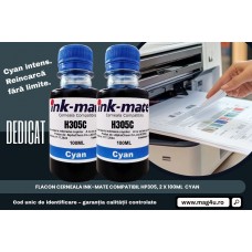 Set Flacone Cerneala Ink-Mate Compatibil HP305, 2x100ml 3YM60AE Cyan, Pix Schneider si Pix Radius