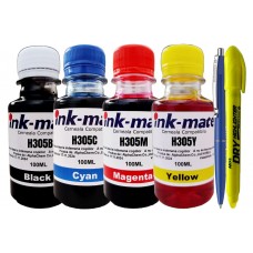 Set Flacone Cerneala Ink-Mate Compatibil HP305, 1x100ml 3YM61AE Bk, 1x100ml 3YM60AE C, 1x100ml 3YM60AE M, 1x100ml 3YM60AE Y, Pix Schneider si Textmarker Non Toxic