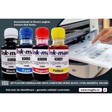 Set Flacone Cerneala Ink-Mate Compatibil HP305, 1x100ml 3YM61AE Bk, 1x100ml 3YM60AE C, 1x100ml 3YM60AE M, 1x100ml 3YM60AE Y, Pix Schneider si Textmarker Non Toxic
