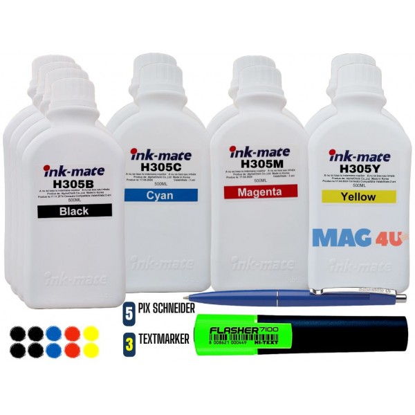 Pachet Flacon Refill Cerneala Ink-Mate 4X 500ml Negru HP 3YM61AE (305), 2X 500ml Cyan HP 3YM60AE (305), 2X 500ml Magenta HP 3YM60AE (305), 2X 500ml Yellow HP 3YM60AE (305) si Pix Schneider