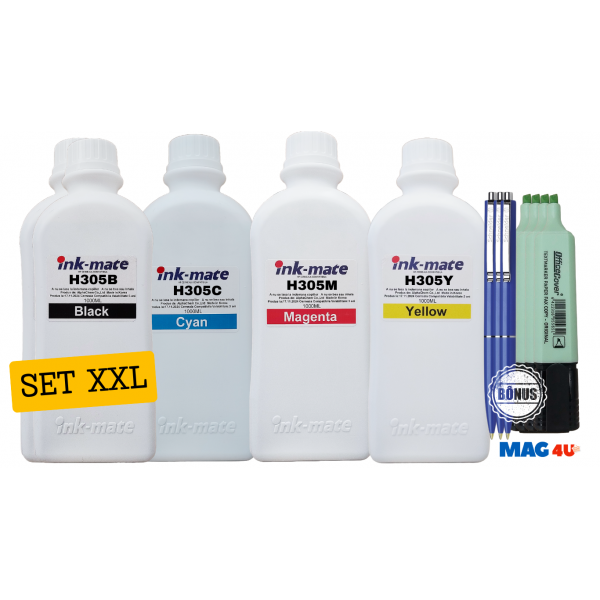 Pachet Flacon Refill Cerneala Ink-Mate 2X 1000ml Negru HP 3YM61AE (305), 1X 1000ml Cyan HP 3YM60AE (305), 1X 1000ml Magenta HP 3YM60AE (305), 1X 1000ml Yellow HP 3YM60AE (305) si Pix Schneider