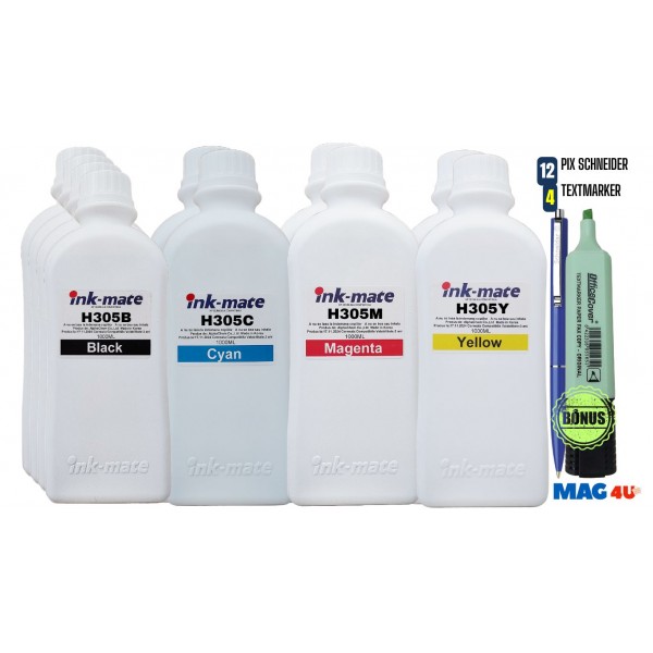 Pachet Flacon Refill Cerneala Ink-Mate 4X 1000ml Negru HP 3YM61AE (305), 2X 1000ml Cyan HP 3YM60AE (305), 2X 1000ml Magenta HP 3YM60AE (305), 2X 1000ml Yellow HP 3YM60AE (305) si Pix Schneider